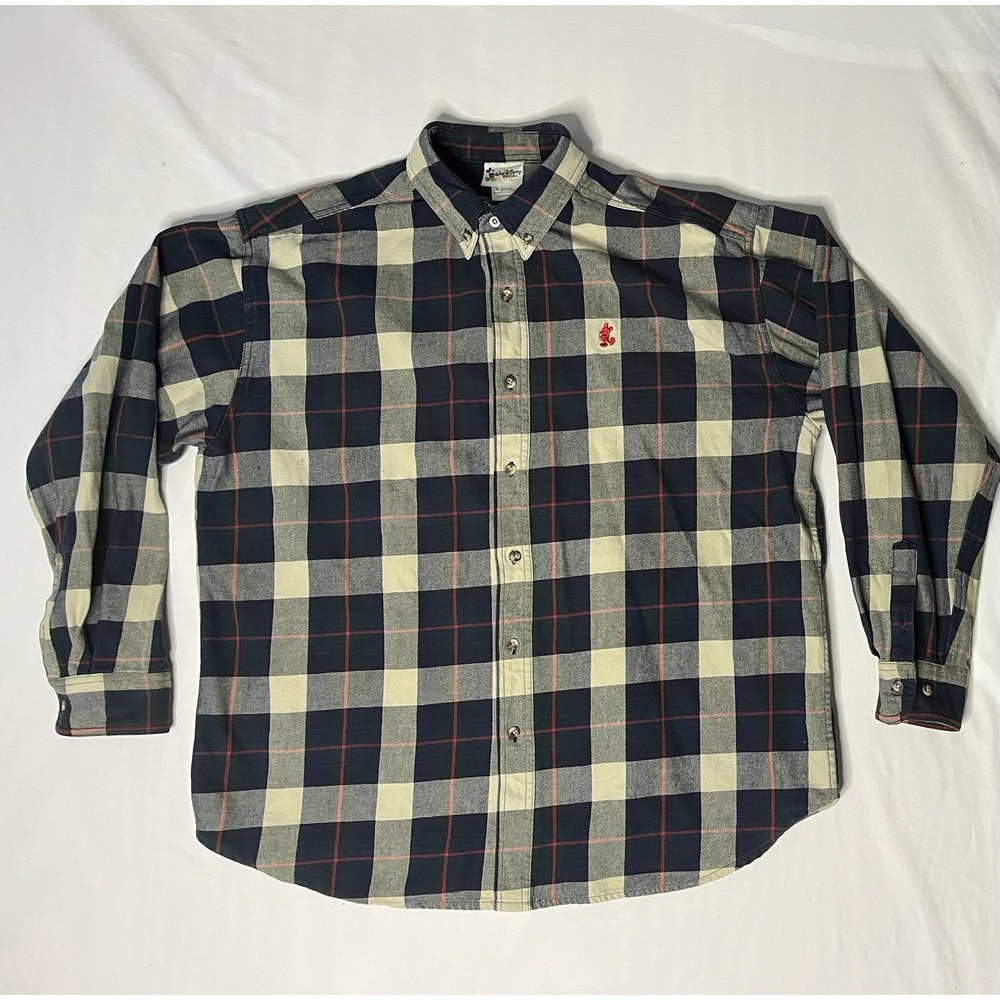 Disney Mickey Mouse Heavyweight Flannel Shirt Men's Size XL Plaid Button Up Logo